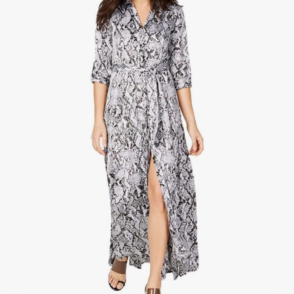 INC International Concepts Shirt Dress Belted Snake Print Size 6